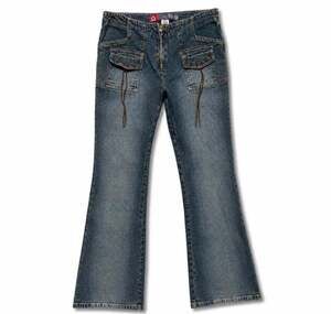 Vtg Y2K O Jeans Low Rise Cargo Denim Pant Bootcut Fairy Grunge Front Zip Utility